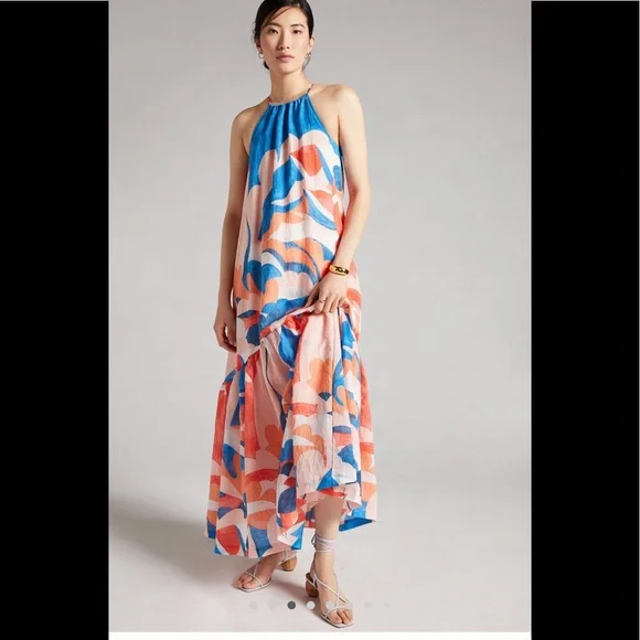 chinese dress ladies Anthropologie Blue & Yellow Maxi 
